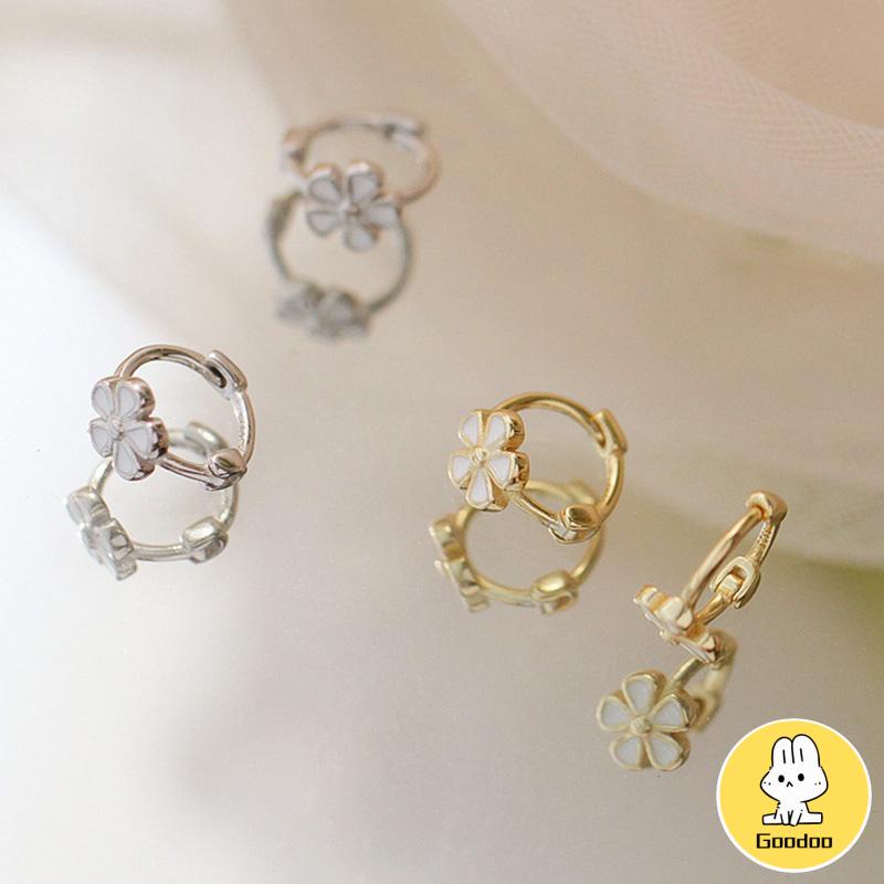 S925 Silver Retro Daisy Earrings Anting Hoop Sederhana Desain Niche Gesper Telinga -Doo