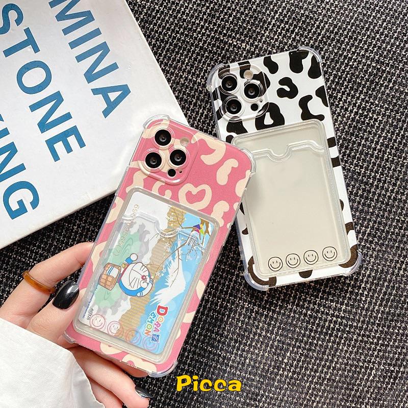 Soft Case TPU Transparan Motif Leopard Holder Kartu Untuk Xiaomi Redmi 10 9 9a 9c Note 9 10s 10 Pro MAX Plus Mi Poco X3 Pro NFC M3 11 Lite