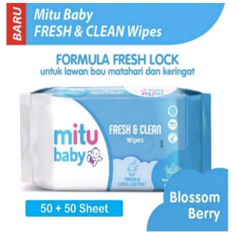 MITU BABY TISU BASAH PROMO SPECIAL BELI 1 GRATIS 1 @50 SHEET, biru 40 sheet