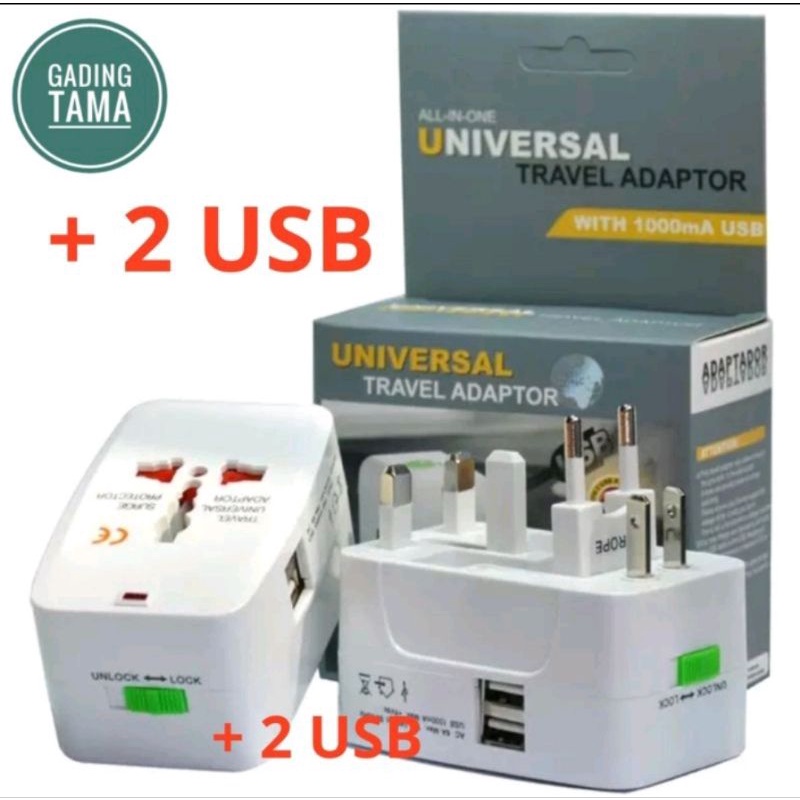 Stop Kontak Colokan Listrik + 2 USB Travel Adaptor Universal Internasional