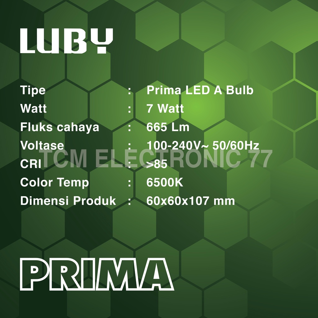 Lampu Bohlam LED LUBY Prima 7 Watt Bohlam Bulb 7W W cahaya putih Cool Daylight CDL 6500K E27 Classic Bola Lampu