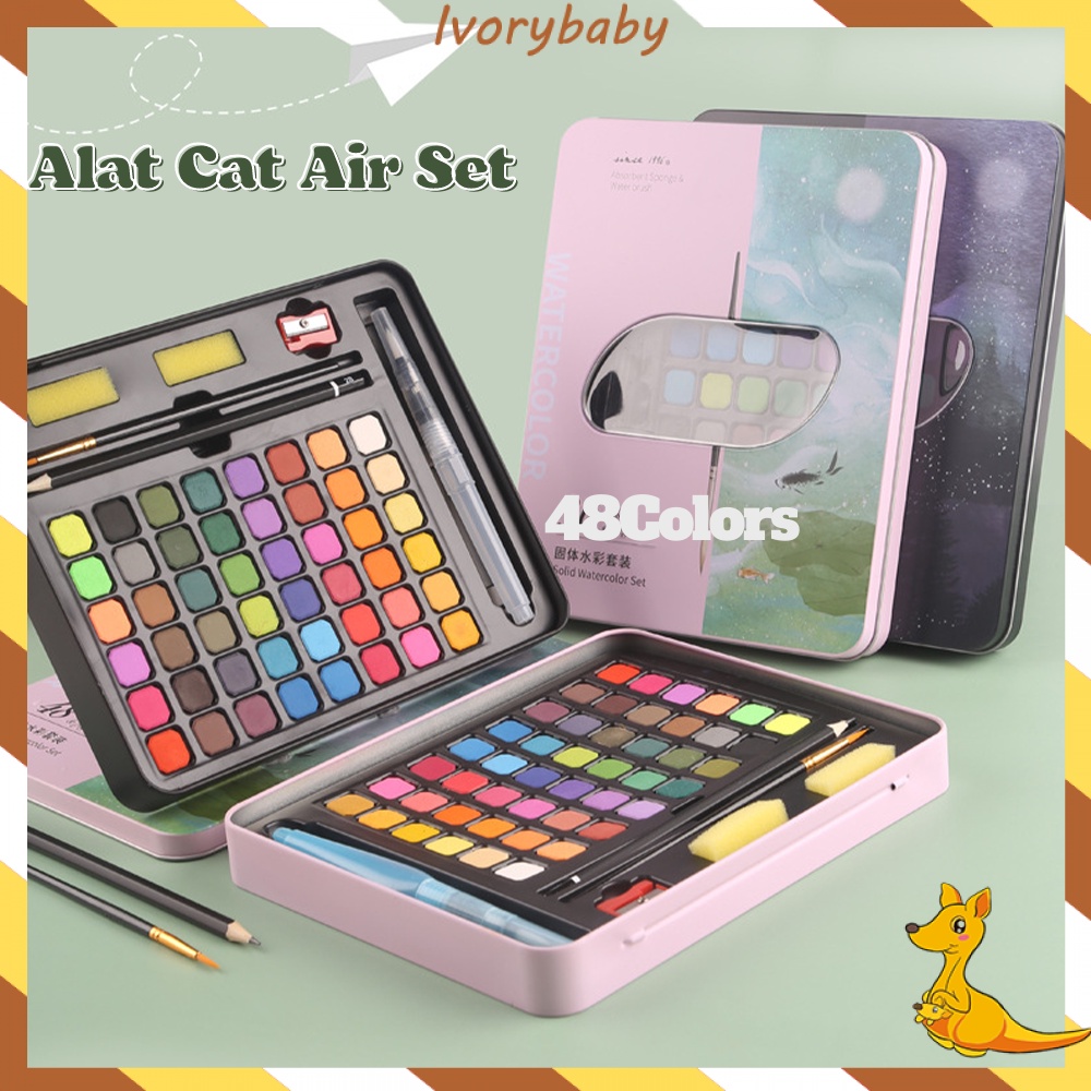 Ivorybaby 48 Deli solid watercolor painting Alat cat air lukis (Termasuk Kuas dan Kertas Gambaran)