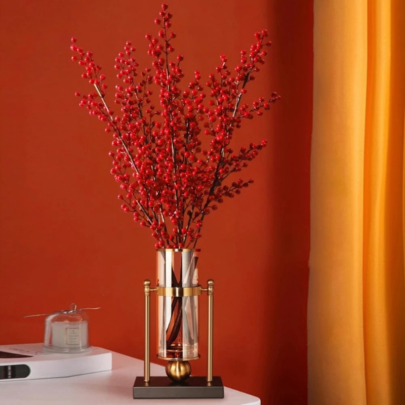 Tanaman Bunga Berry Merah Buatan Bahan Plastik PE Ukuran 60 / 65 / 75cm Untuk Dekorasi Natal