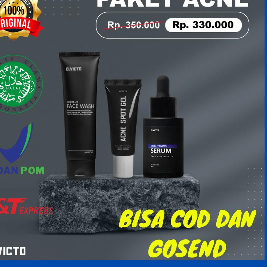 Paling Bagus--ELVICTO PAKET ACNE - SKINCARE PRIA BERJERAWAT DAN BRUNTUSAN BPOM - SERUM + ACNE SPOT G