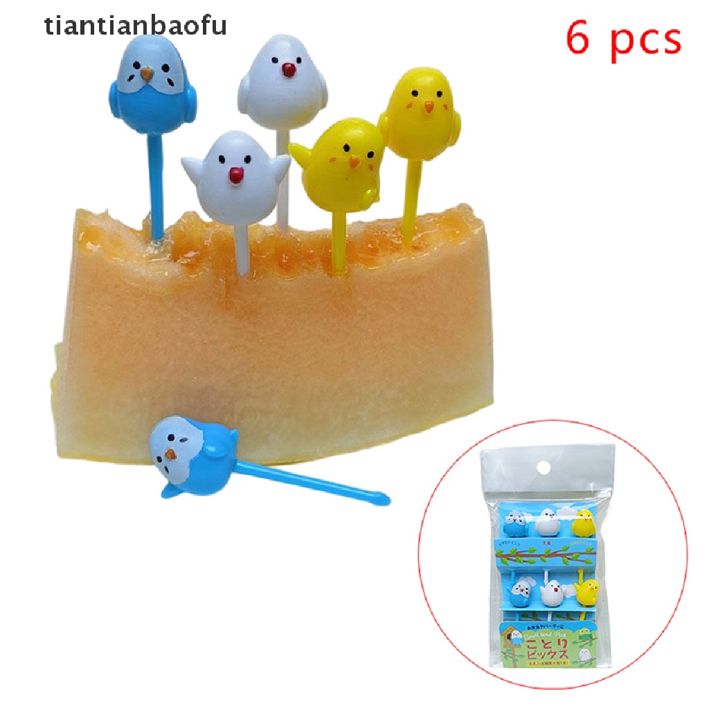 6pcs / Set Garpu Buah / Kue / Dessert Mini Bentuk Anak Ayam Untuk Anak