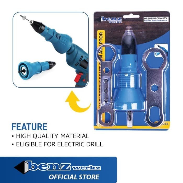 Kepala Bor Pistol Listrik / Electric Rivet Gun Adapter by BENZ WERKZ