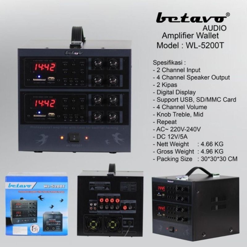 Ampli / Mesin Panggil Walet Betavo WL 5200 T 2 player 2 Timer