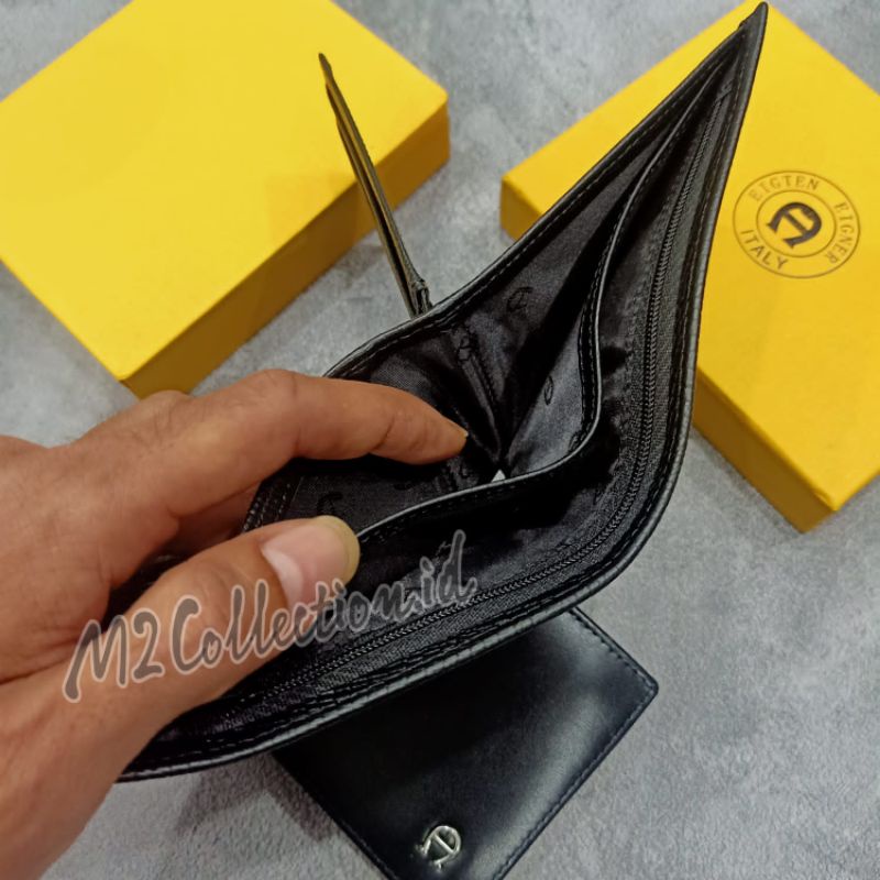 Dompet Aigner Mini Leather Dompet Lipat Pria Kulit Asli Super Premium Quality