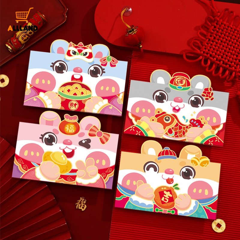 4 Pcs Amplop Angpao Tahun Baru Cina / Imlek Motif Kartun Kelinci Warna Merah 2023