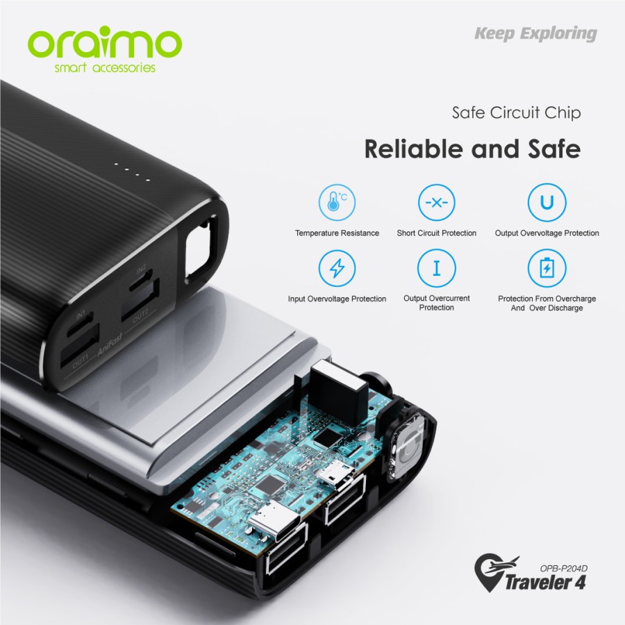 POWER BANK ORAIMO 20.000MAH FAST CHARGING2 PORT USB OPB-P204D TRAVELER 4