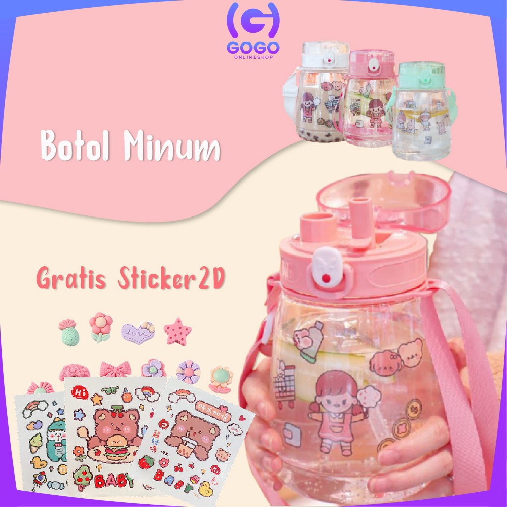 GOGO-C303 Botol Minum 1300ML BPA FREE Kartun Lucu / Botol Minum Karakter Sedotan / Botol Air Minum 1.3 Liter Food Grade