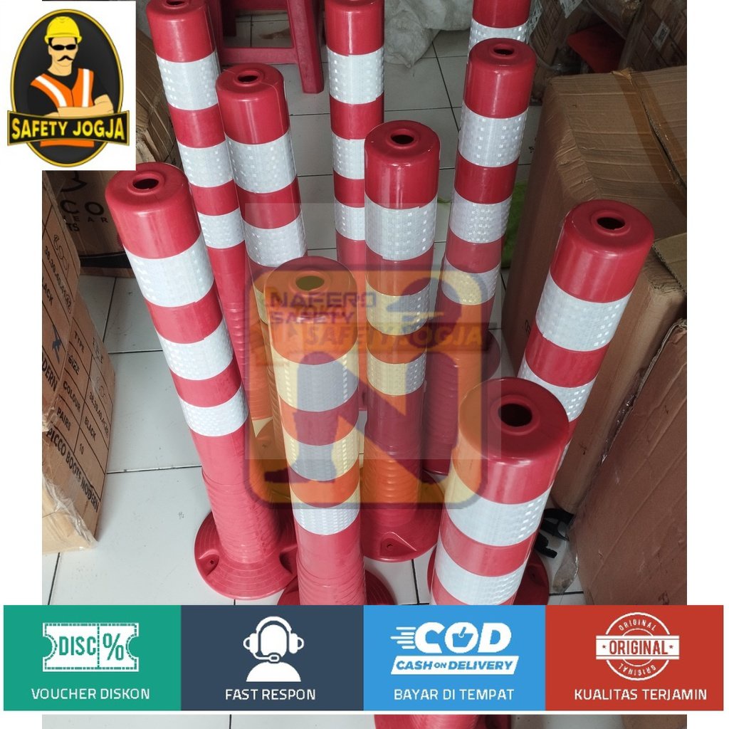 Stick Cone T Top Bollard Rubber Pembatas Jalan 75cm base orange