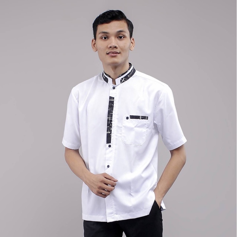 Premium Baju Koko Lengan Pendek Kombinasi Original Elrumi Casual Slimfit Bahan Toyobo