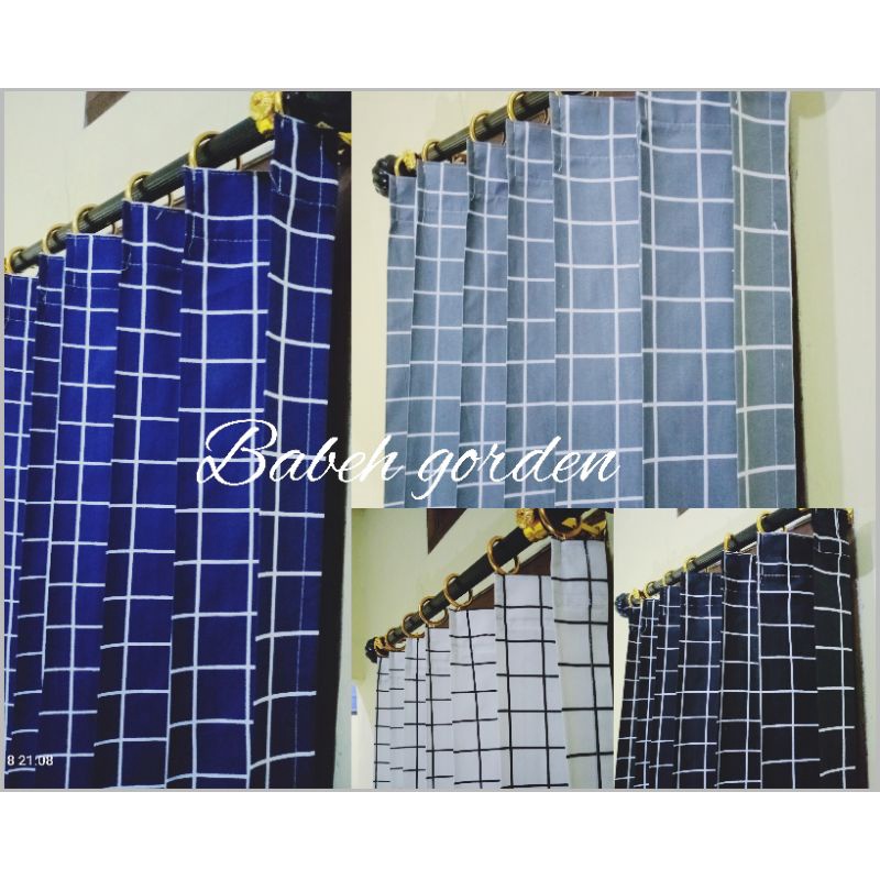 Gorden Plisket Katun Motif Kotak Hordeng Jendela Model Cantolan Kawat