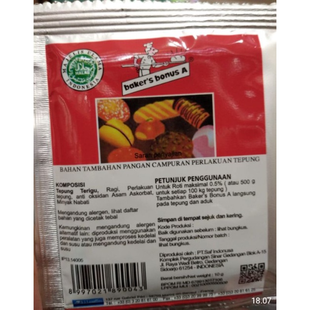 

Baker's bonus A 10gr/ Pelembut roti/pelembut donat/pelembut bakpao