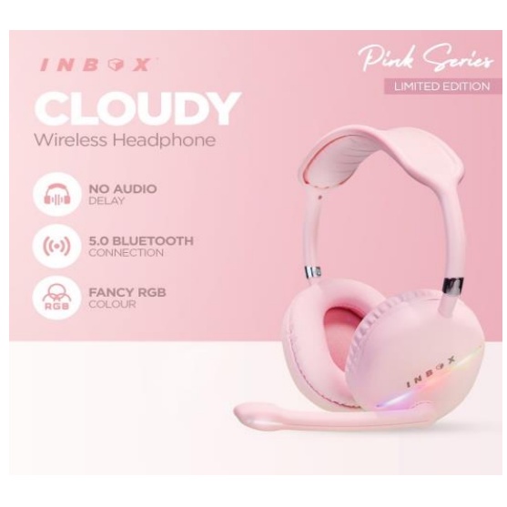 INBOX Headphone CLOUDY Headphone Gaming Pink Edition Cable Headphone Bass