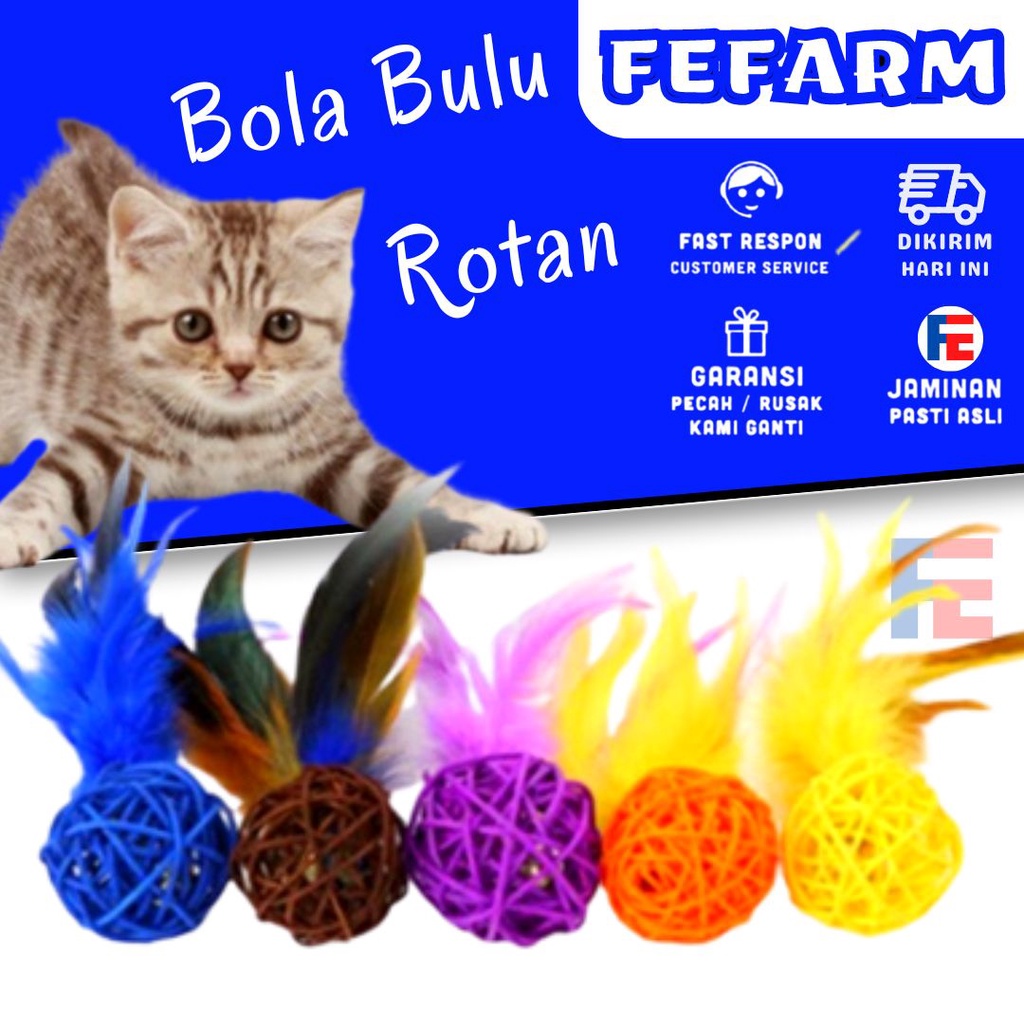 Mainan Kucing Mainan Bulu Untuk Kucing Mainan Kucing Menggoda Bola Rotan Molar Interaktif Mainan Kucing Bulu Tahan Gigitan dengan Lonceng Produk Hewan Peliharaan FEFARM