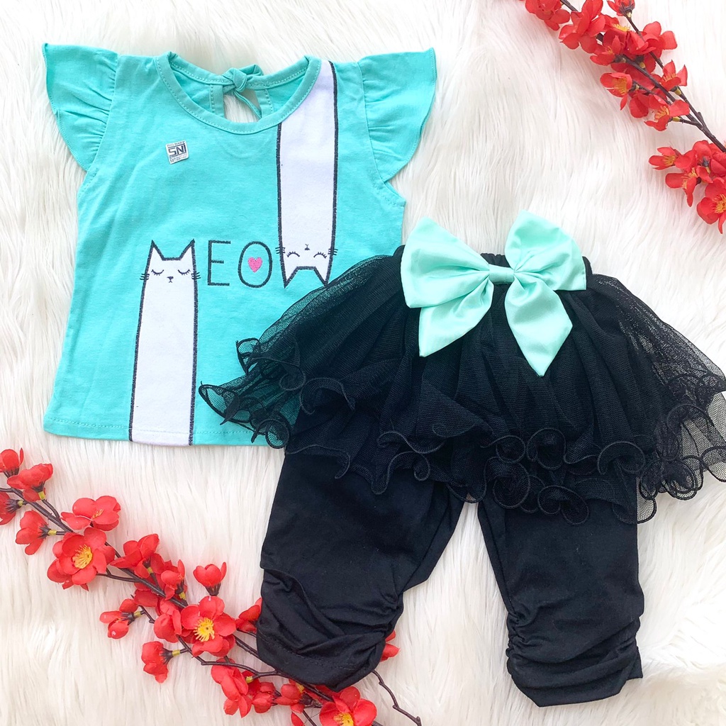 Baju setelan kaos celana tutu motif lucu cantik fashion anak bayi cewek perempuan babygirl murah meo