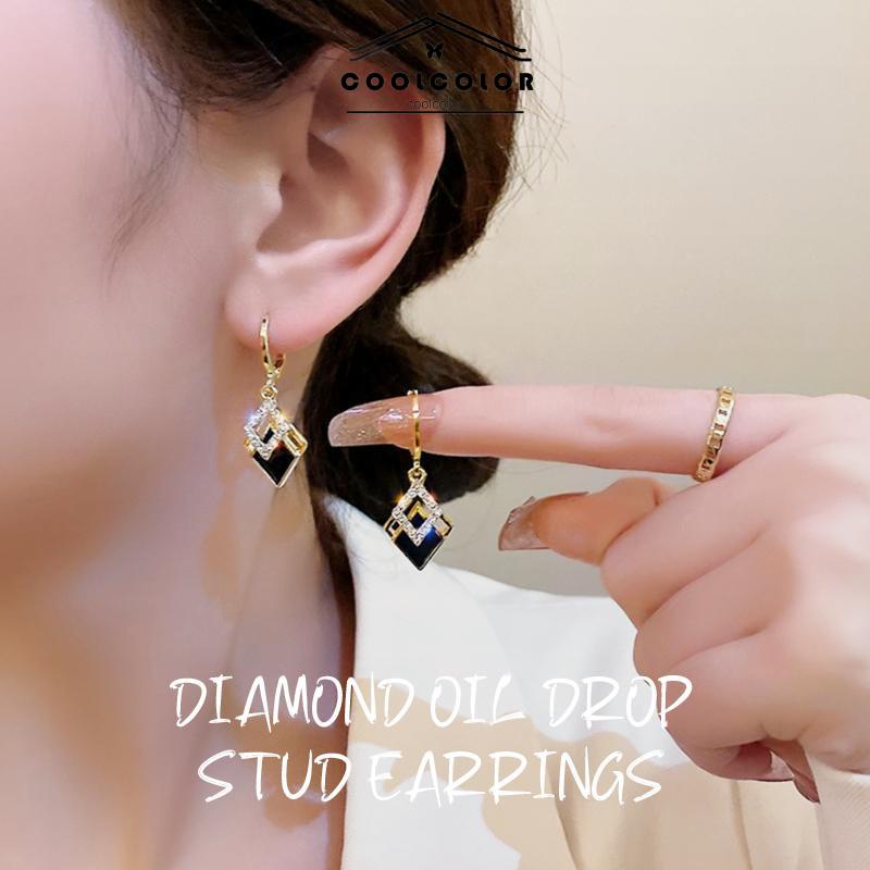 COD❤️1 Pasang Lima hitam berlian bentuk Korea anting jatuh minyak hitam Drop anting Fashion Wanita Sederhana Aksesoris Perhiasan Hadiah Ulang Tahu