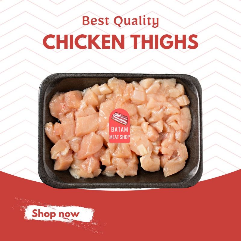 

Paha Ayam Sliced Potong Dadu Tanpa Tulang / Boneless Chicken Thighs