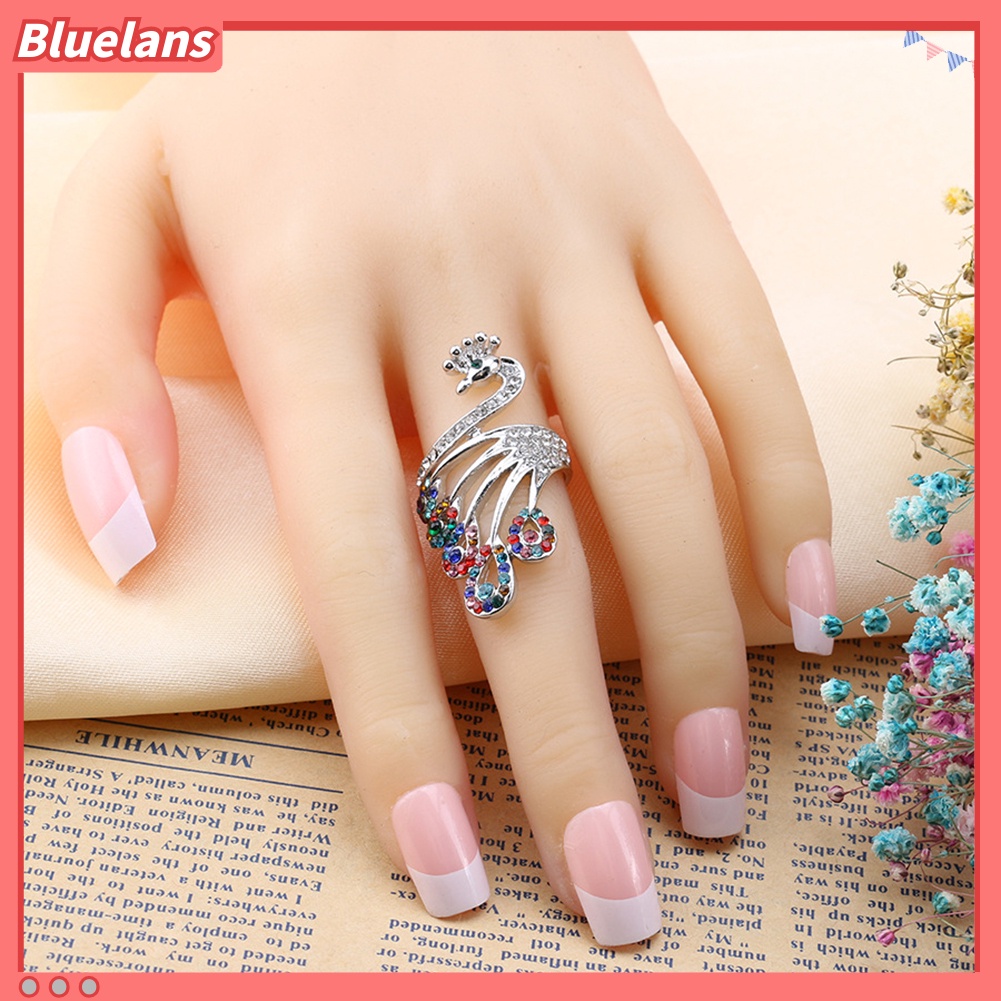 Bluelans Women Retro Gold-plated Rhinestones Peacock Shape Finger Ring Jewelry Gifts