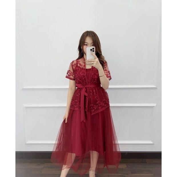 Dress Pesta Remaja Brukat Wanita Grissia Gaun Pesta Natal Imlek Murah Storolandari