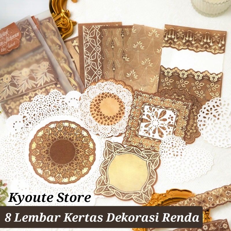 

8 Lembar Kertas Scrapbook Motif Renda Dekorasi Vintage / Decorative Lace Paper Journal Diary Scrapbook