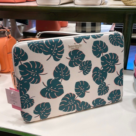 Tas Kate Spade Darcy Monstera Leaves Leather Laptop Sleeve 15inch