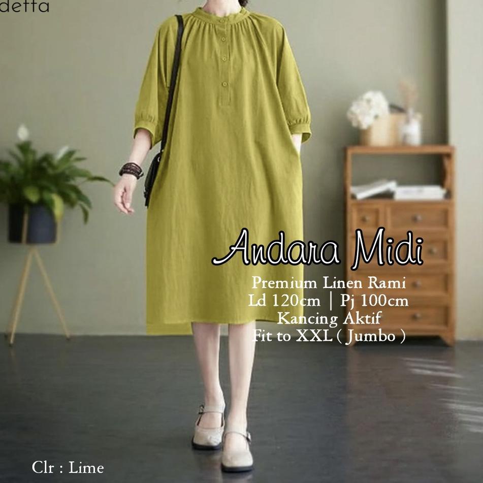 Stok Terbatas Midi Dress Jumbo Bigsize Wanita Terbaru ANDARA