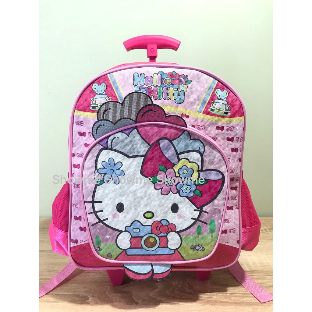 SHOWME TAS TROLI DORONG ANAK  SEKOLAH TK - PLAY GROUP PEREMPUAN HELLO KITY CUTE TIMBUL BAHAN PREMIUM