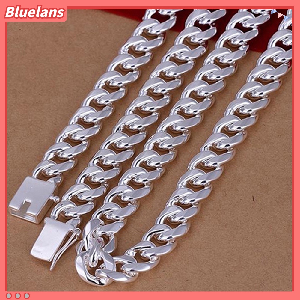 Bluelans Fashion Men 925 Sterling Silver Flat Sideways Necklace Bracelet Jewelry Set