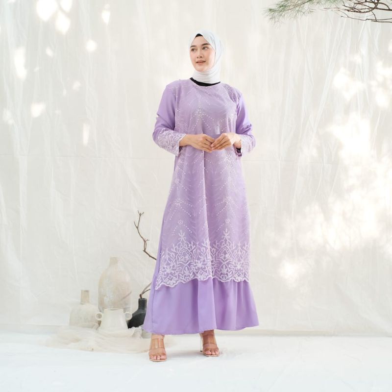 GAMIS PESTA MODEL TERBARU  TILE MUTIARA BUNGA BAWAH TEBAL