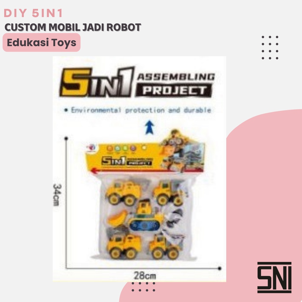 Mainan Edukasi Mobil Mobilan Anak cowok Truck 5In1 Jadi Robot Diy Assembling