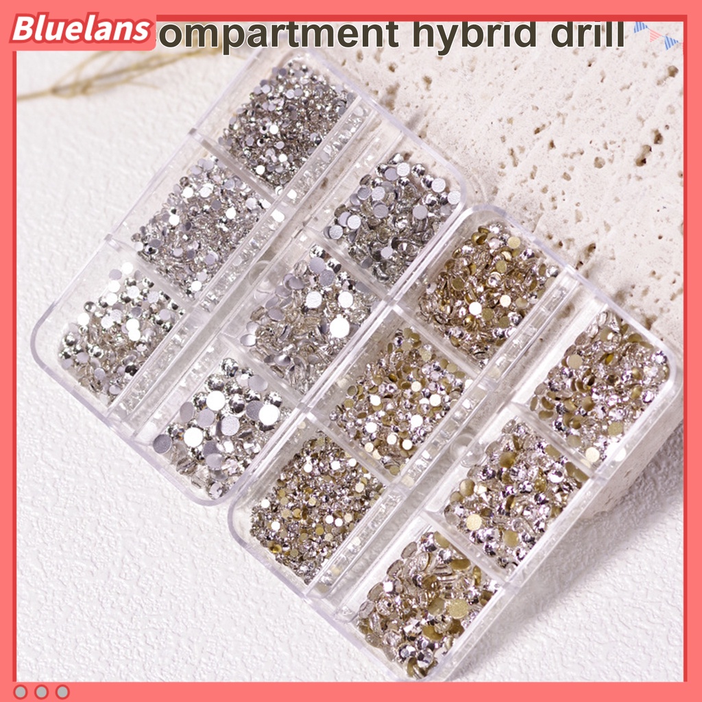 Bluelans 1688Pcs / Kotak 6 Sekat Berlian Imitasi Untuk Dekorasi Nail Art DIY