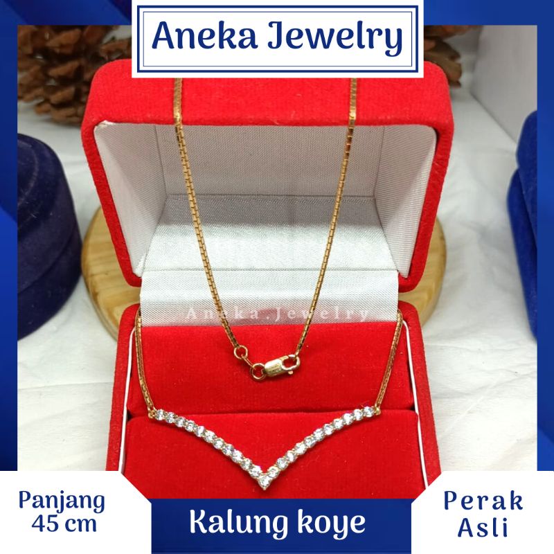 Kalung Koye V Mata Baris, Perak 925, Sepuh Emas Kuning