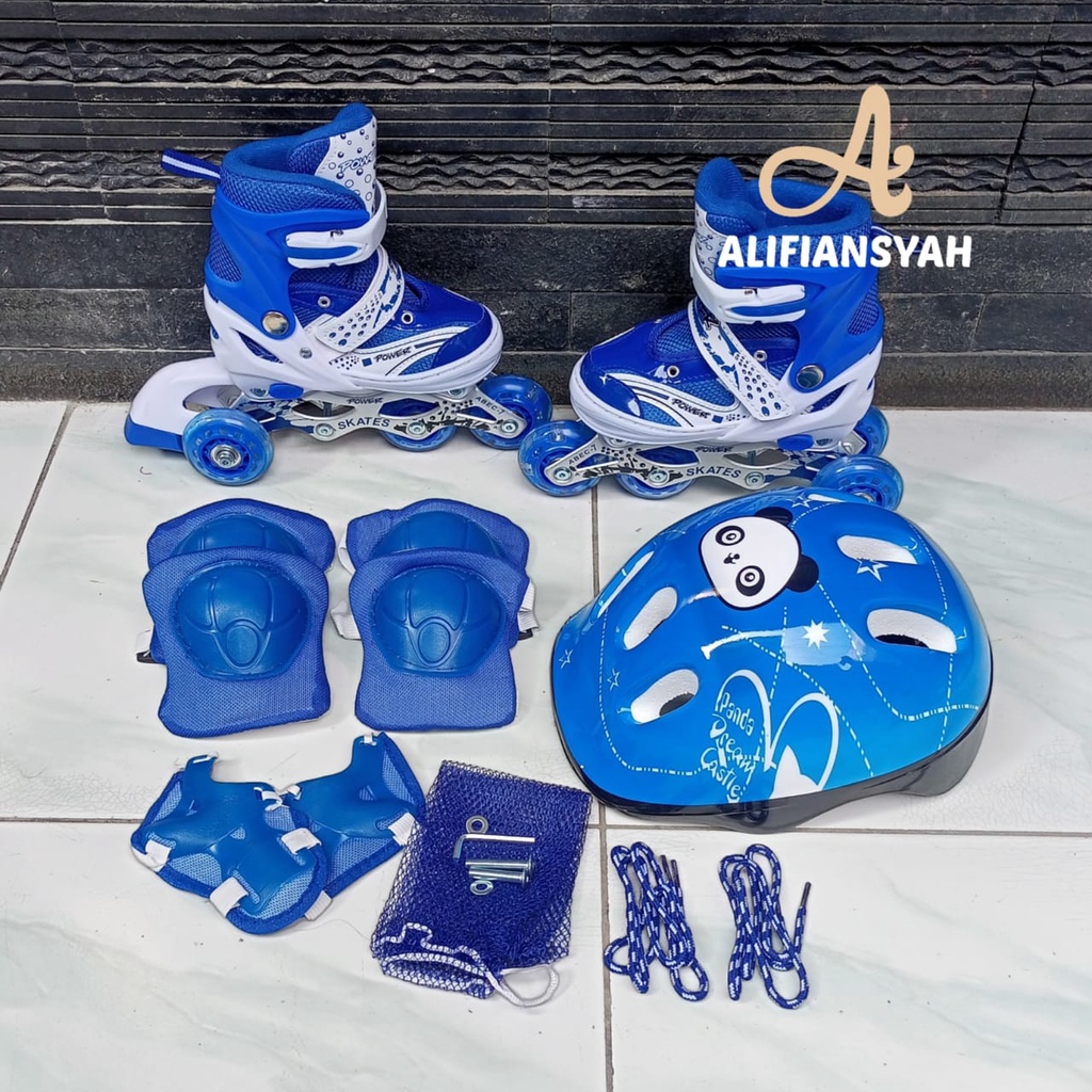 Sepatu Roda Model Bajaj Fullset Helm dan Pelindung POWER SUPERB Bisa Model Mobil dan Sejajar