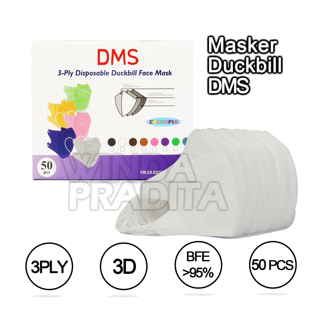 Masker Duckbill Duckbil 50 Pcs Murah 1Box Putih Hitam-Duckbill Putih DMS