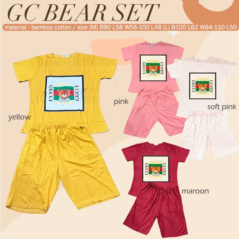 KEEDO GC BEAR SET / SETELAN BAJU KAOS WANITA DEWASA TSHIRT BERUANG GC PIYAMA BAJU TIDUR PEREMPUAN LU