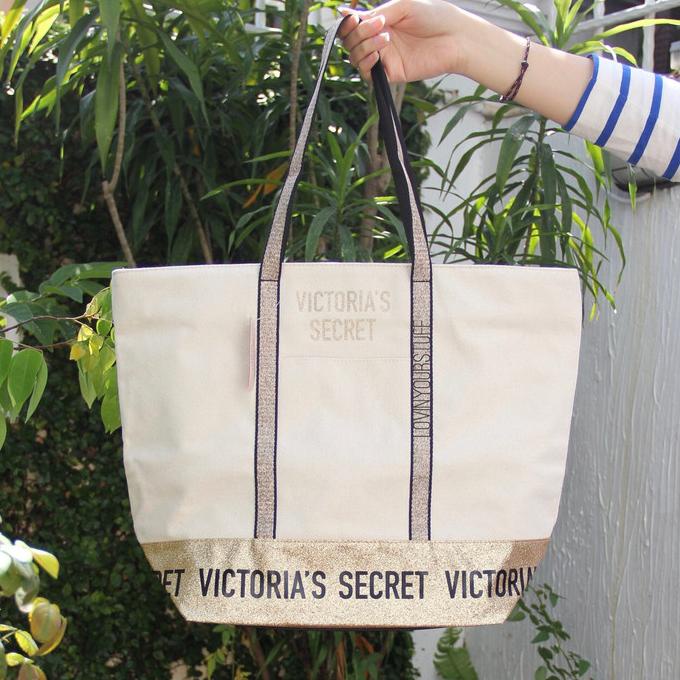 Victoria's Secret Tote Bag White Gold New VS Totebag Original