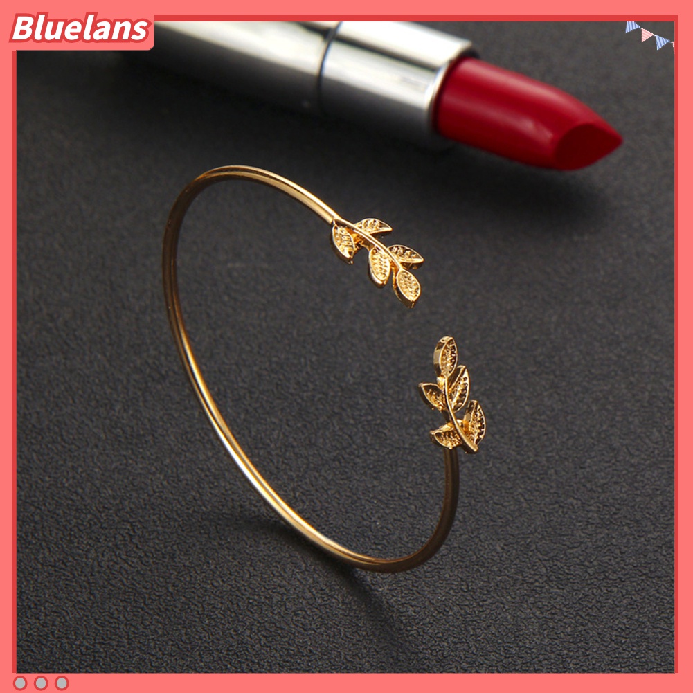 4pcs / Set Gelang Bangle Model Terbuka Bentuk Daun Simpul Berlian Gaya Retro Untuk Wanita
