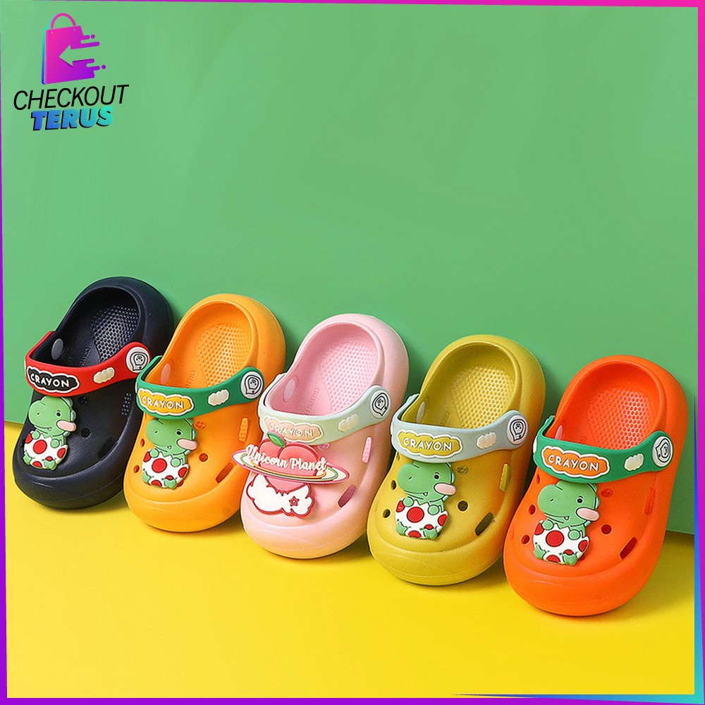 CT S39 Sandal Sepatu Anak Dengan Tali Belakang Bahan EVA Motif Dinosaurus Lucu Anti Slip Waterpoof Import Cute Slipper Baby Gemoy