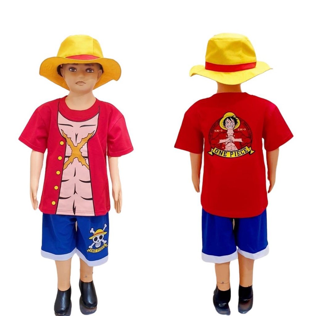 SETELAN BAJU ANAK ONE PIECE LUFFY TOPI JERAMI FREE