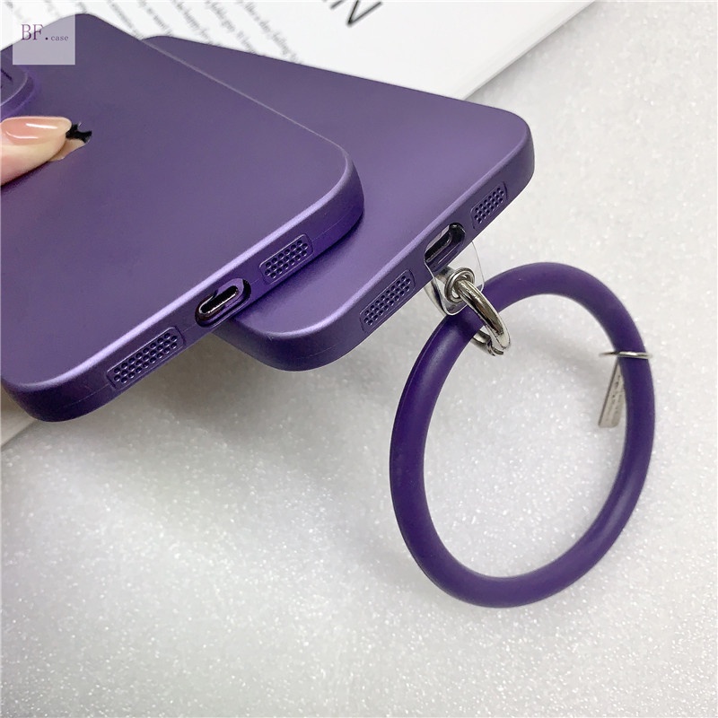 Soft Case Silikon Ungu Tua + Gelang Lubang Volume Untuk IPhone 14 13 12 11 Pro Max X XS XR XSMAX 7 8 Plus 12mini 13mini