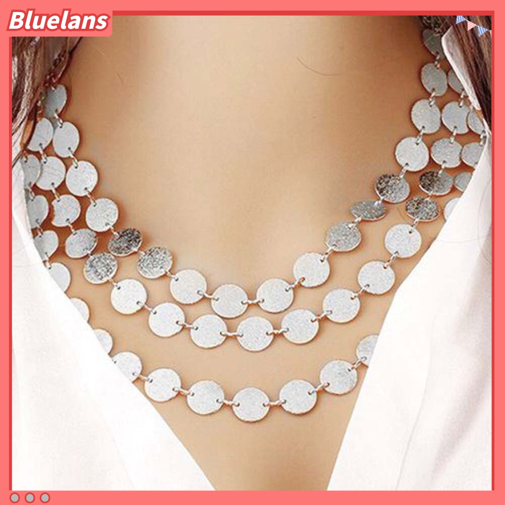 Bluelans Kalung Rantai Panjang Multilayer Dengan Liontin Koin Sequin Untuk Wanita