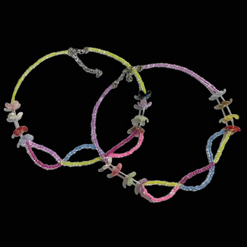 Cella Playful Flowery Beads Necklace Kalung Beaded Bunga Kelopak Colorful Chic