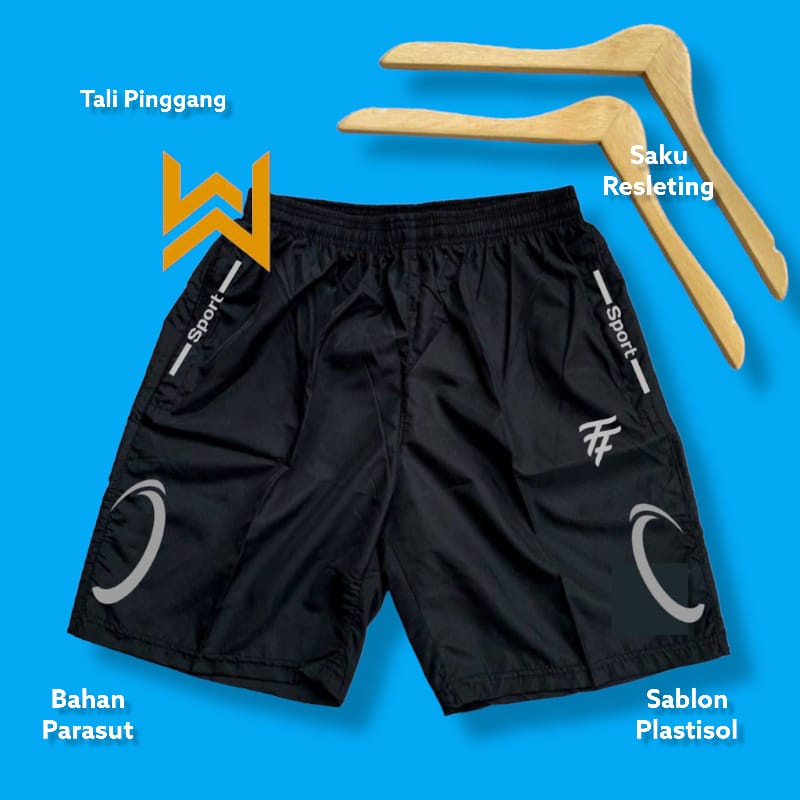 RB Kolor Celana Pendek Olahraga Parasut Saku Resleting Running Sport Gym