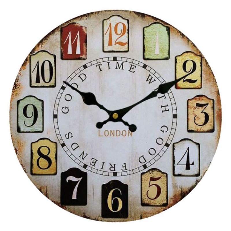 Ainivia Jam Dinding Bulat Quartz Creative Design Vintage Wood - M-662W