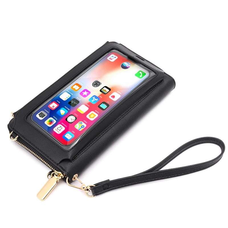 Dompet Hp Selempang  Gratis Tali Selempang Bisa Di Atur Transparan Kulit Sintetis Bisa Charging dan Headshet Multifungsi Kekinian Model Import Korea