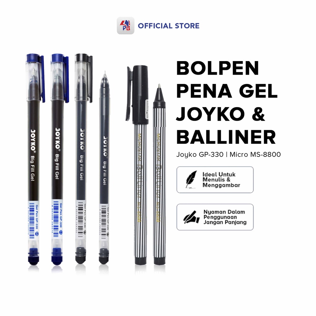 

Pulpen Gel Joyko Balliner Micro MS 8800 dan GP 330 Satuan Pena Bolpoin Gel Warna Hitam 05 MM