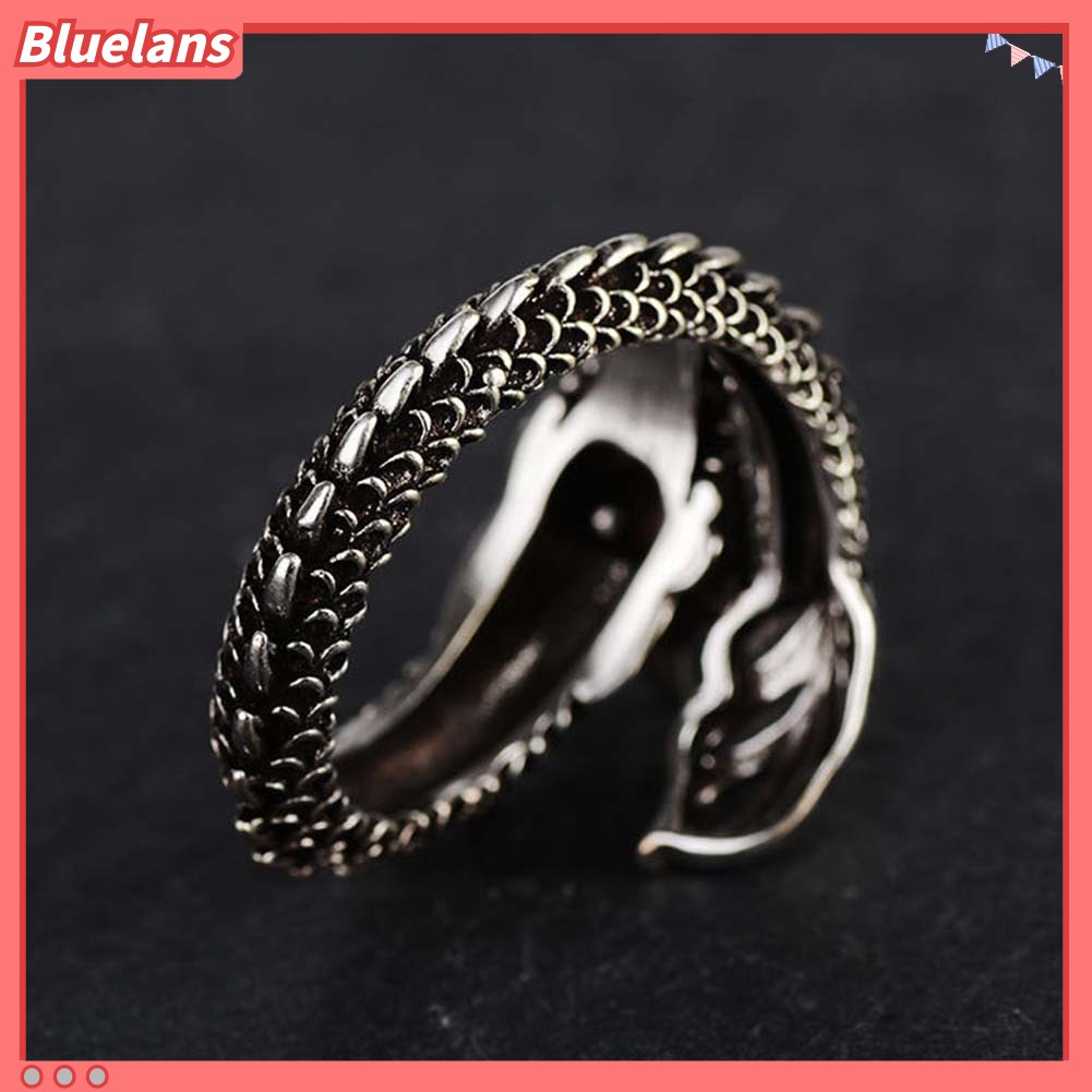 Bluelans Unisex Retro Chinese Dragon Carved Adjustable Opening Finger Ring Jewelry Gift